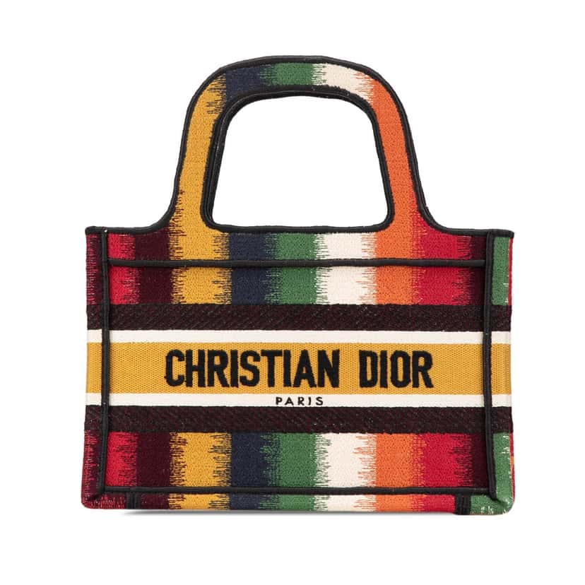 Dior Mini D Stripes Book Tote Yellow Canvas Very good condition - Front View