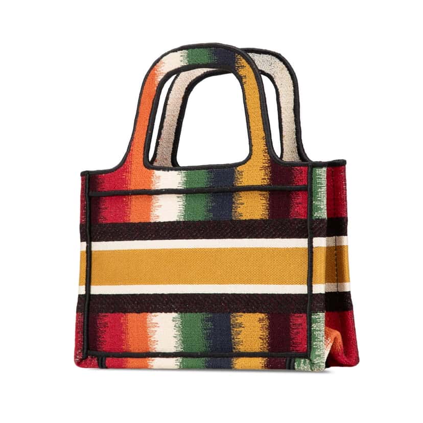 Dior Mini D Stripes Book Tote Yellow Canvas Very good condition - Back View