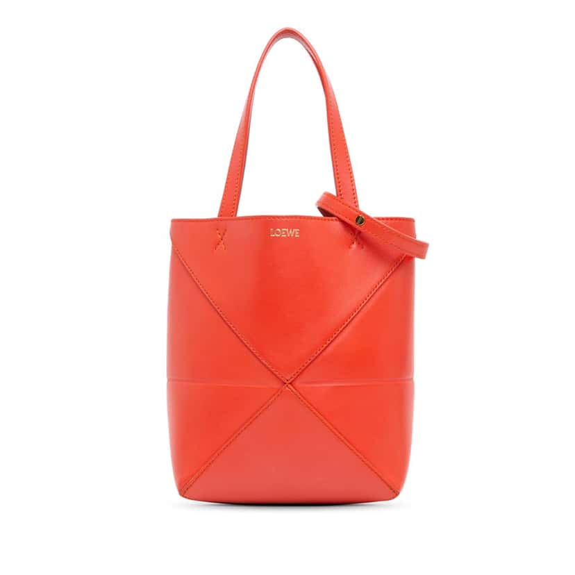 Loewe Mini Calfskin Puzzle Fold Tote Red Leather Good condition - Front View