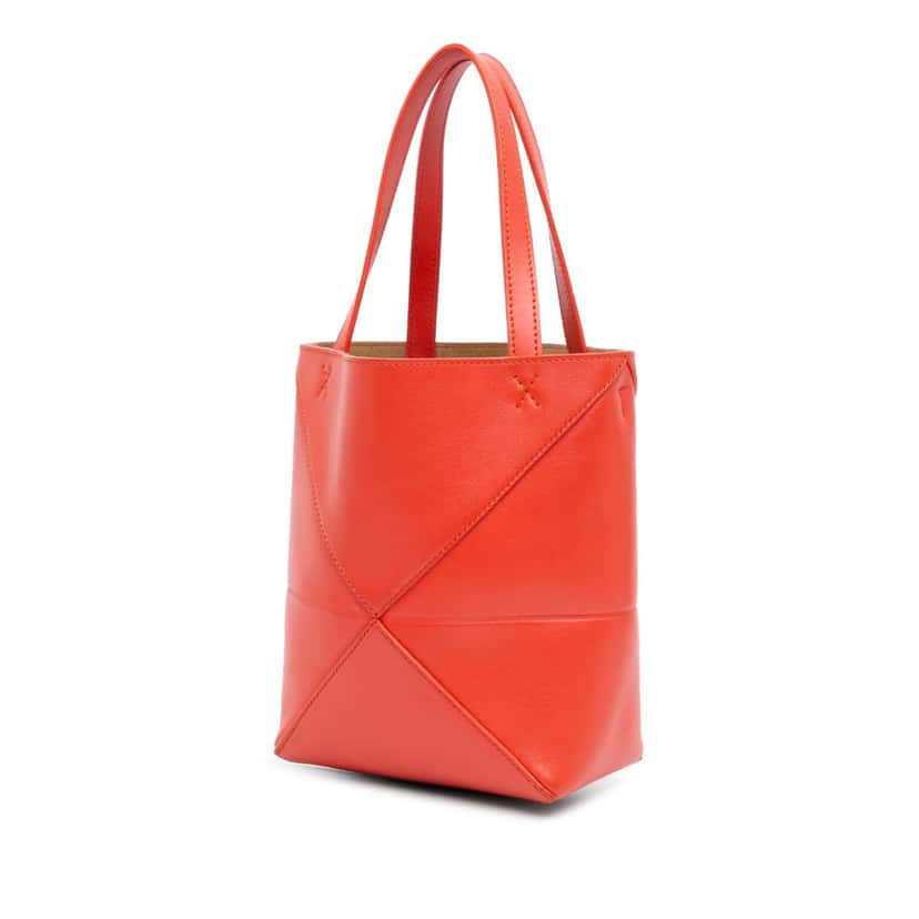 Loewe Mini Calfskin Puzzle Fold Tote Red Leather Good condition - Back View