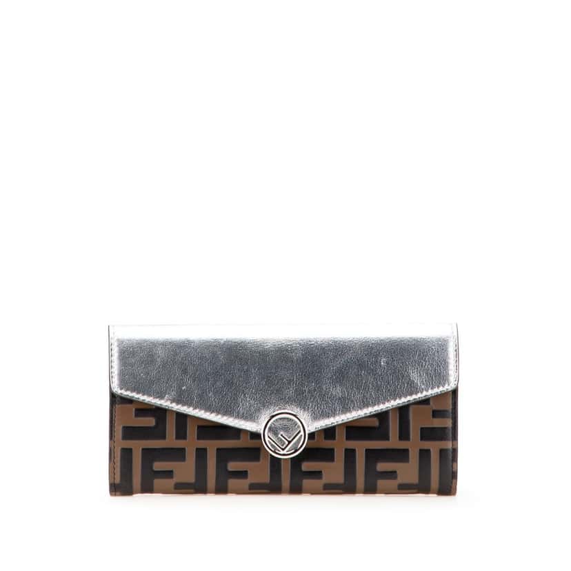 Fendi Zucca Embossed Leather F is Fendi Continental Wallet Brown Leather Good condition - Front View