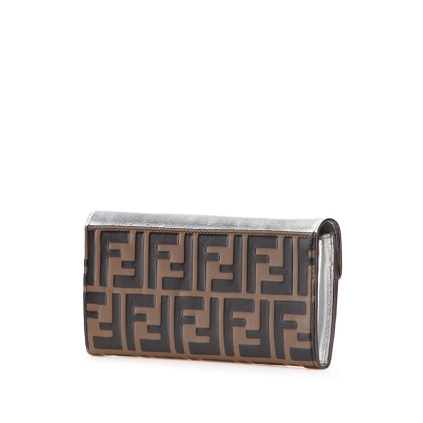 Fendi Zucca Embossed Leather F is Fendi Continental Wallet Brown Leather Good condition - Back View