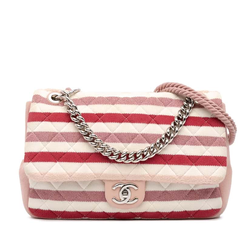Chanel Jumbo Stripe Jersey Felt and Rope Flap Pink Cotton Good condition - Front View
