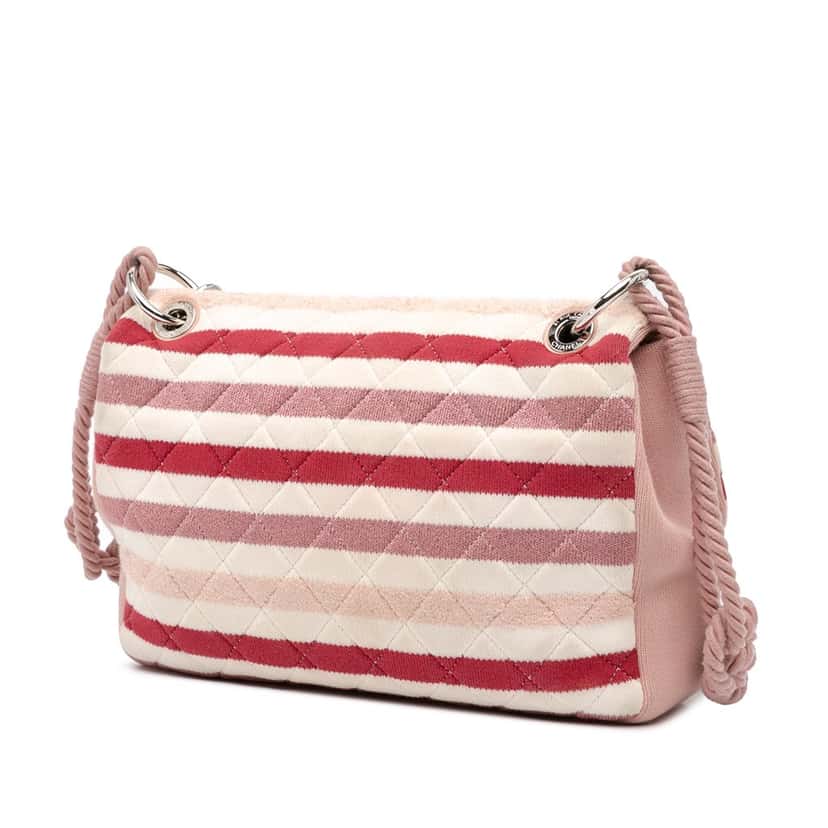Chanel Jumbo Stripe Jersey Felt and Rope Flap Pink Cotton Good condition - Back View