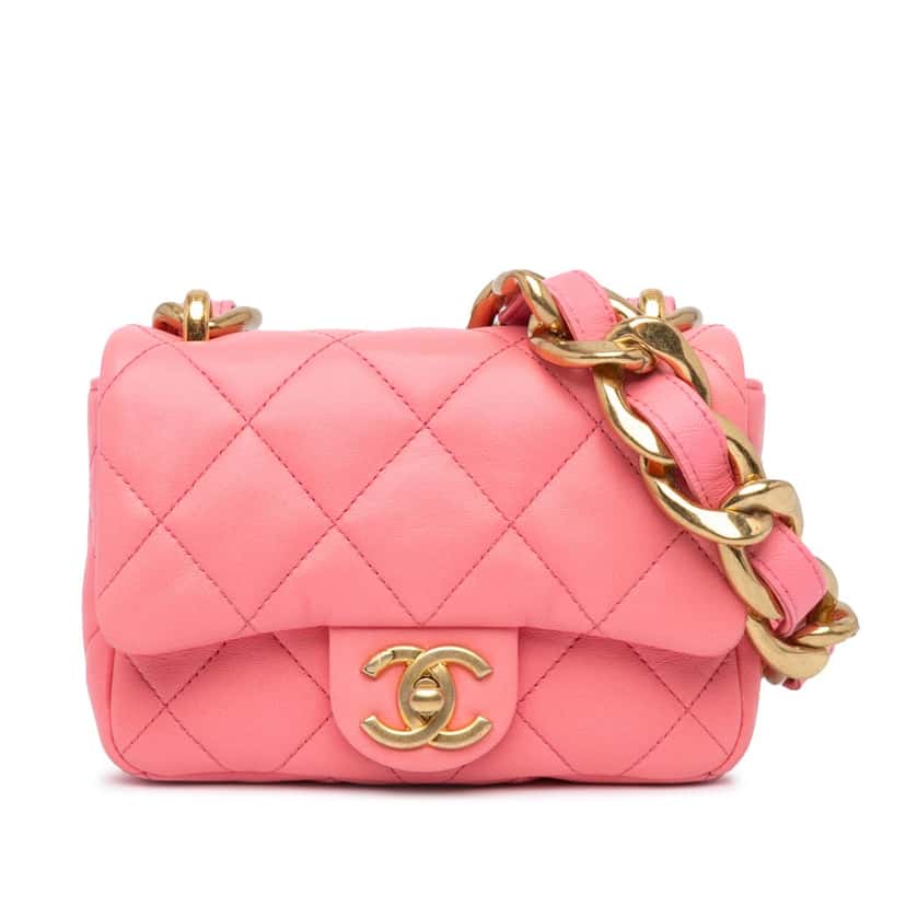 Chanel Mini Quilted Lambskin Funky Town Flap Pink Leather Very good condition - Front View