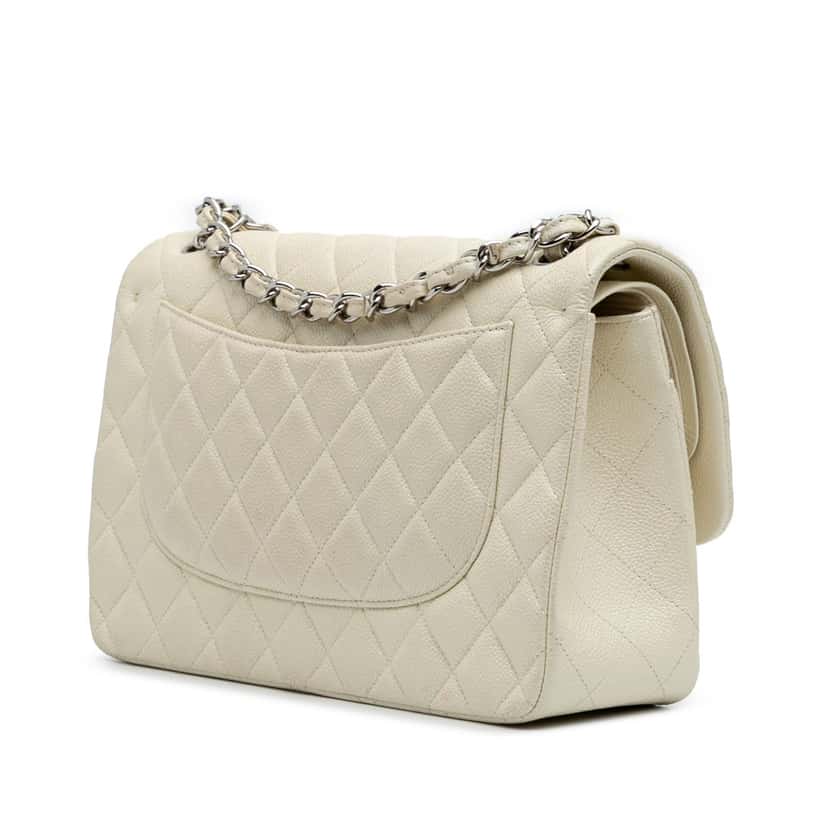 Chanel Jumbo Classic Caviar Double Flap White Leather Good condition - Back View