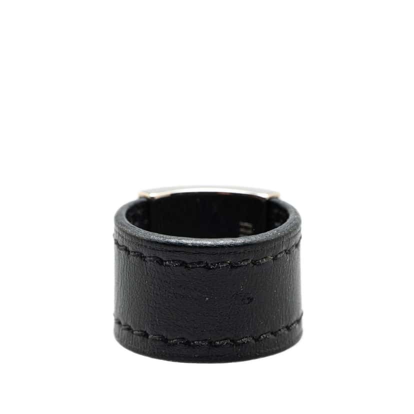 Hermès Leather and Palladium Plated Lurie Ring Black Leather Good condition - Inside View
