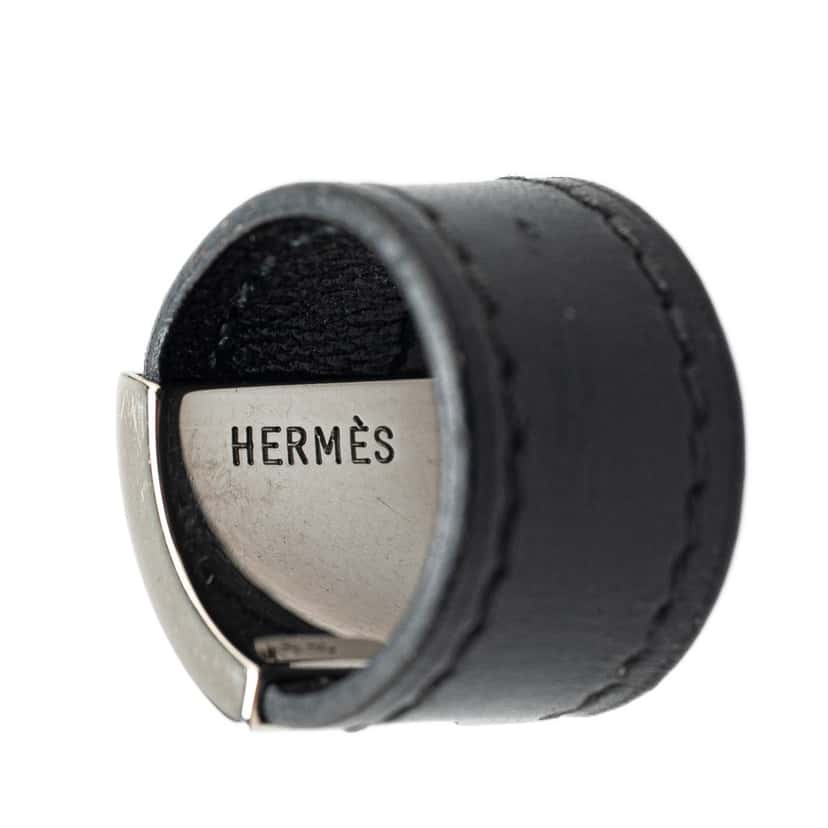 Hermès Leather and Palladium Plated Lurie Ring Black Leather Good condition - Model View