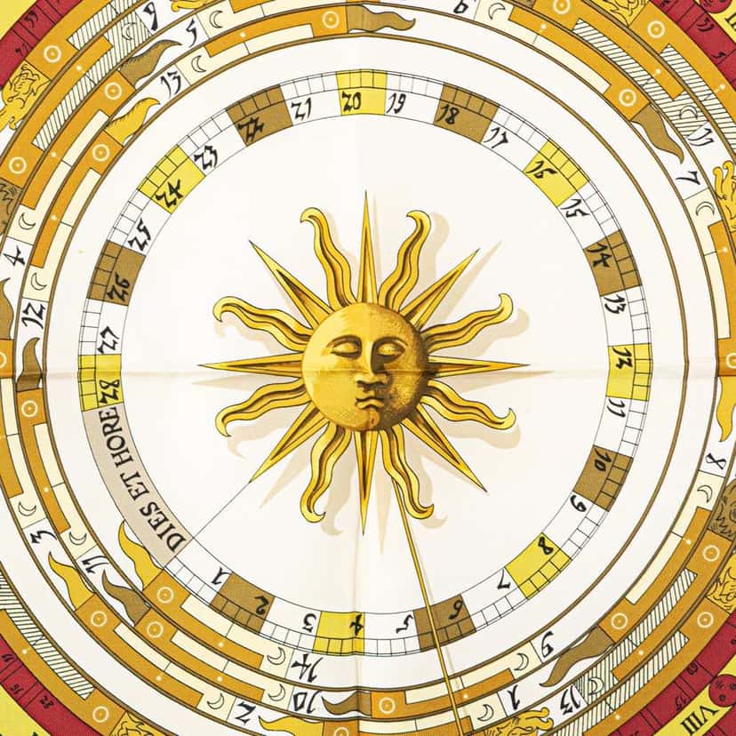 Hermès Astrologie Dies et Hore Silk Scarf 90 Red Silk Good condition - Back View