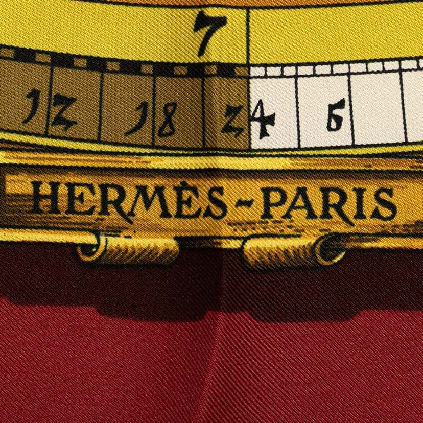Hermès Astrologie Dies et Hore Silk Scarf 90 Red Silk Good condition - Inside View