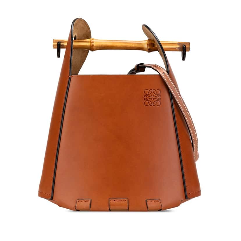 Loewe Calfskin Bamboo Bucket Bag Brown Leather Good condition - Front View