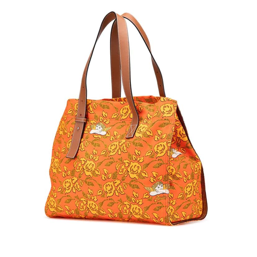 Loewe Paulas Ibiza Canvas Floral Print Tote Orange Canvas Good condition - Back View