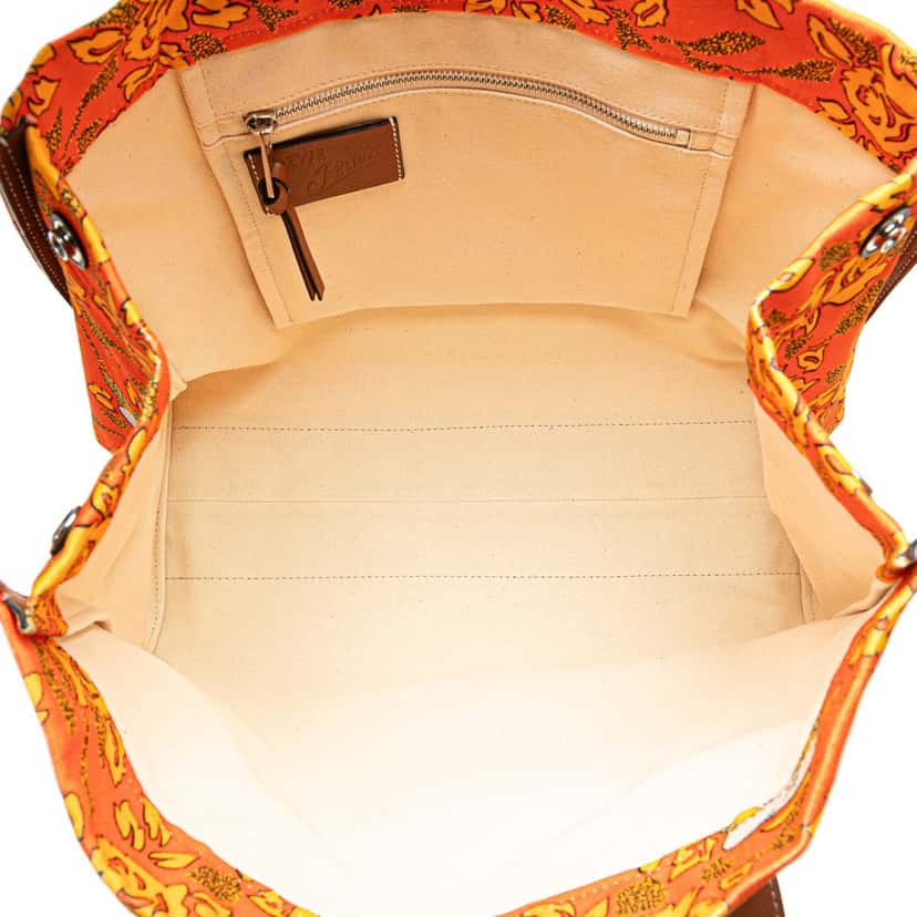 Loewe Paulas Ibiza Canvas Floral Print Tote Orange Canvas Good condition - Model View
