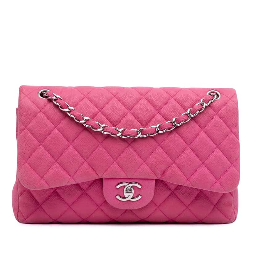 Chanel Jumbo Classic Caviar Double Flap Pink Leather Good condition - Front View