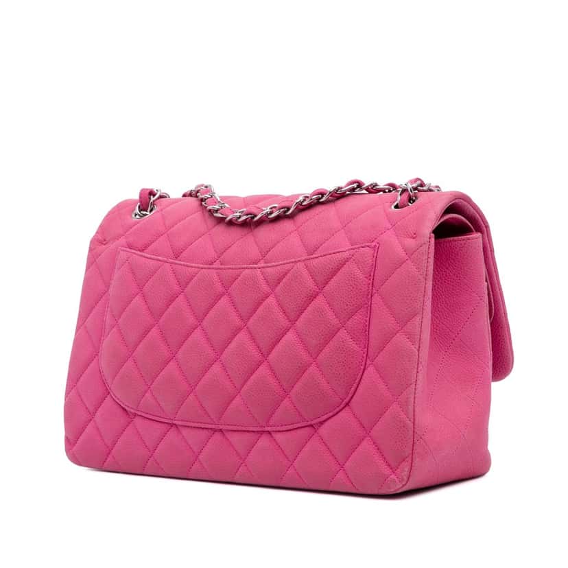 Chanel Jumbo Classic Caviar Double Flap Pink Leather Good condition - Back View