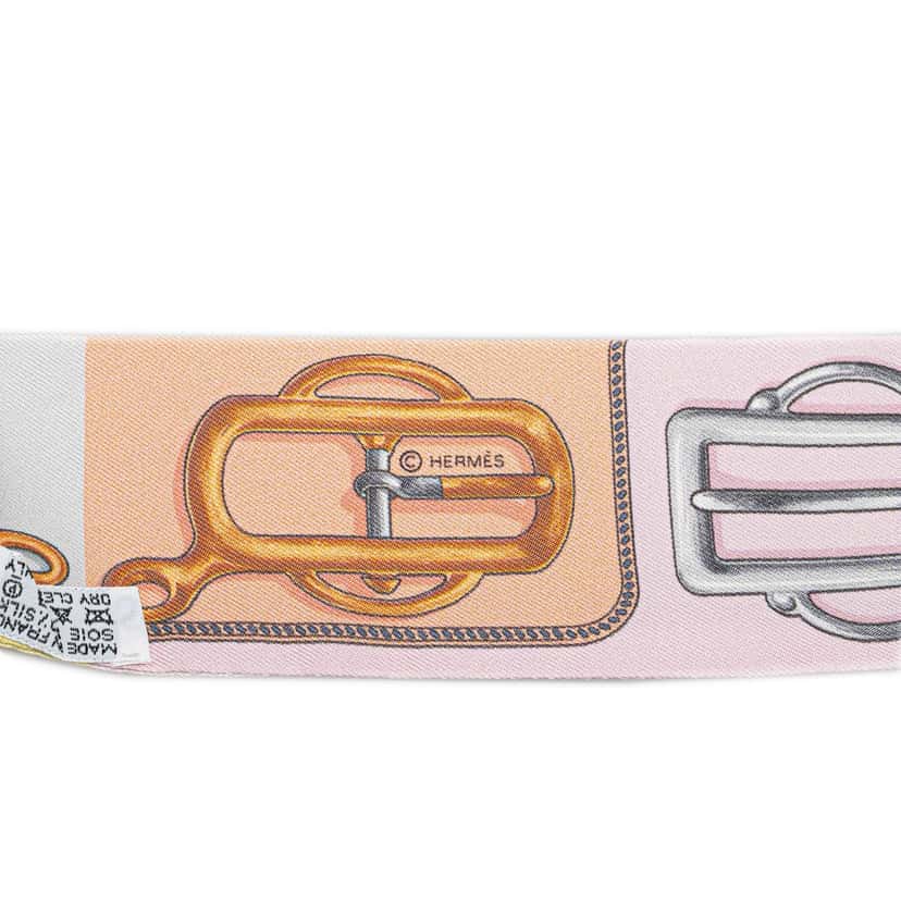 Hermès Bouclerie d Attelage Silk Twilly Scarf Brown Silk Good condition - Inside View