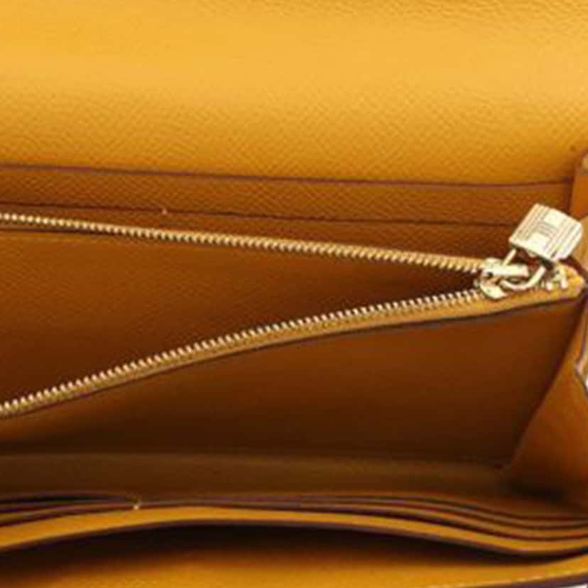 Hermès Epsom Kelly Longue Wallet Yellow Leather Good condition - Inside View