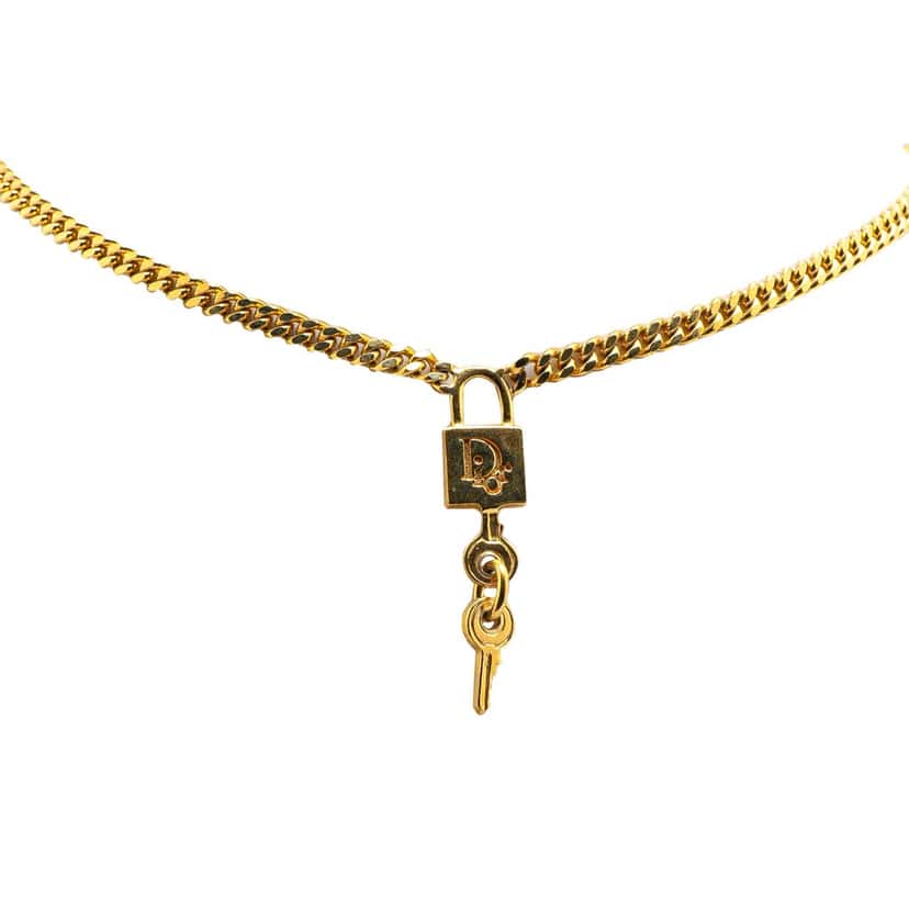 Dior Gold Plated Lock and Key Charm Necklace Gold Metal Good condition - Front View
