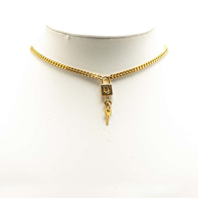 Dior Gold Plated Lock and Key Charm Necklace Gold Metal Good condition - Box View