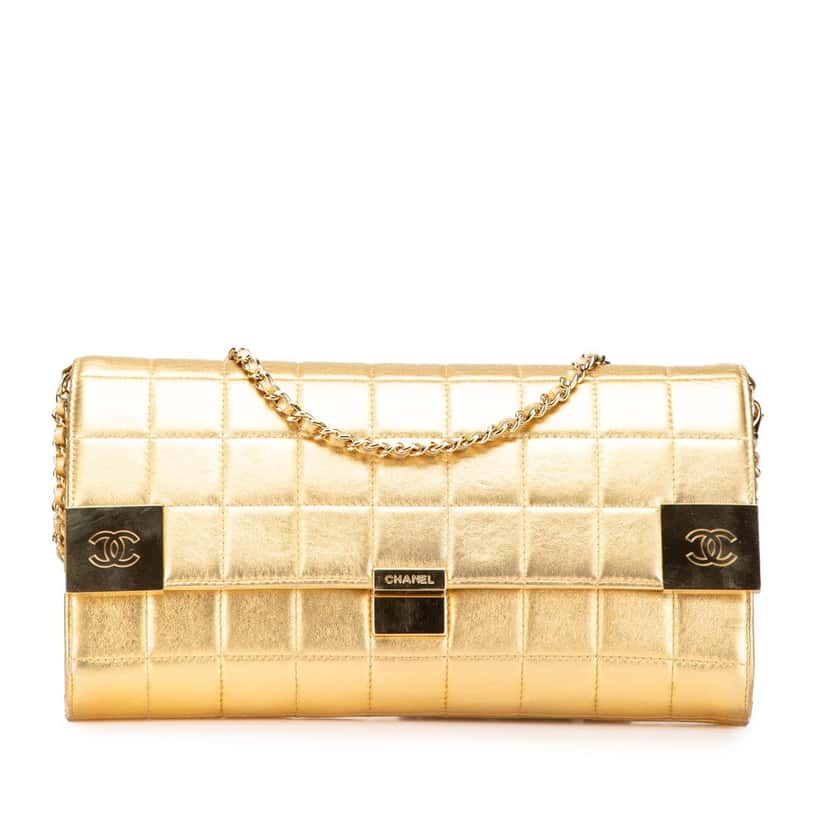 Chanel CC Choco Bar Metallic Lambskin Flap Gold Leather Good condition - Front View