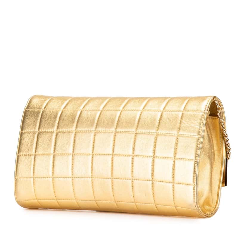 Chanel CC Choco Bar Metallic Lambskin Flap Gold Leather Good condition - Back View