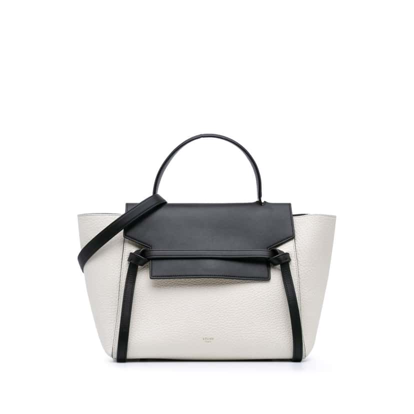 Celine Mini Bicolor Leather Belt Satchel White Leather Good condition - Front View