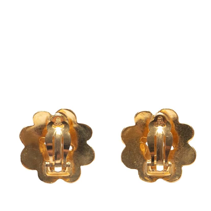 Chanel Gold Plated CC Flower Clip On Earrings Gold Metal Good condition - Back View