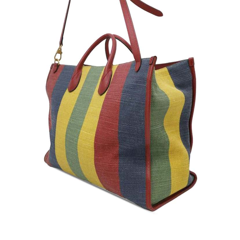 Gucci Baiadera Stripe Canvas Convertible Tote Red Canvas Good condition - Back View