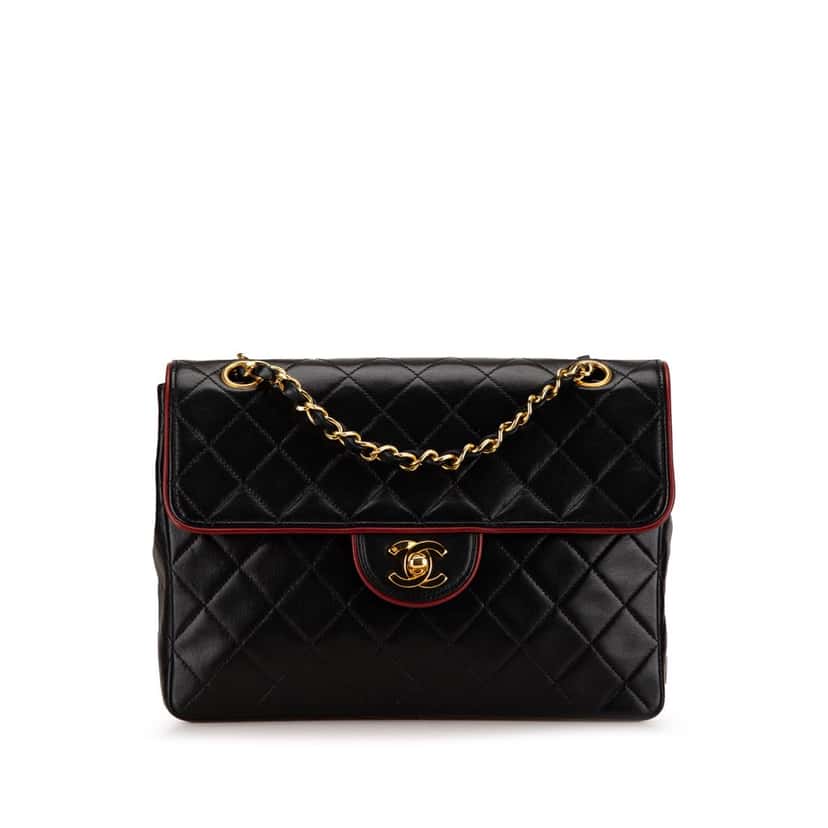 Chanel CC Bicolor Quilted Lambskin Single Flap Black Leather Fair condition - Front View