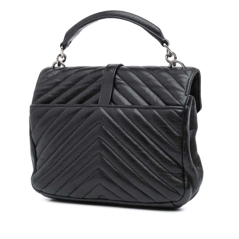 Saint Laurent Medium Quilted Chevron Sheepskin College Satchel Black Leather Good condition - Back View