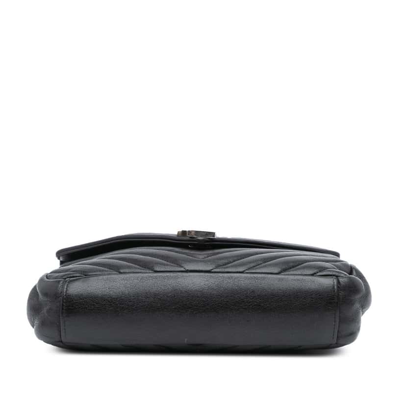 Saint Laurent Medium Quilted Chevron Sheepskin College Satchel Black Leather Good condition - Inside View