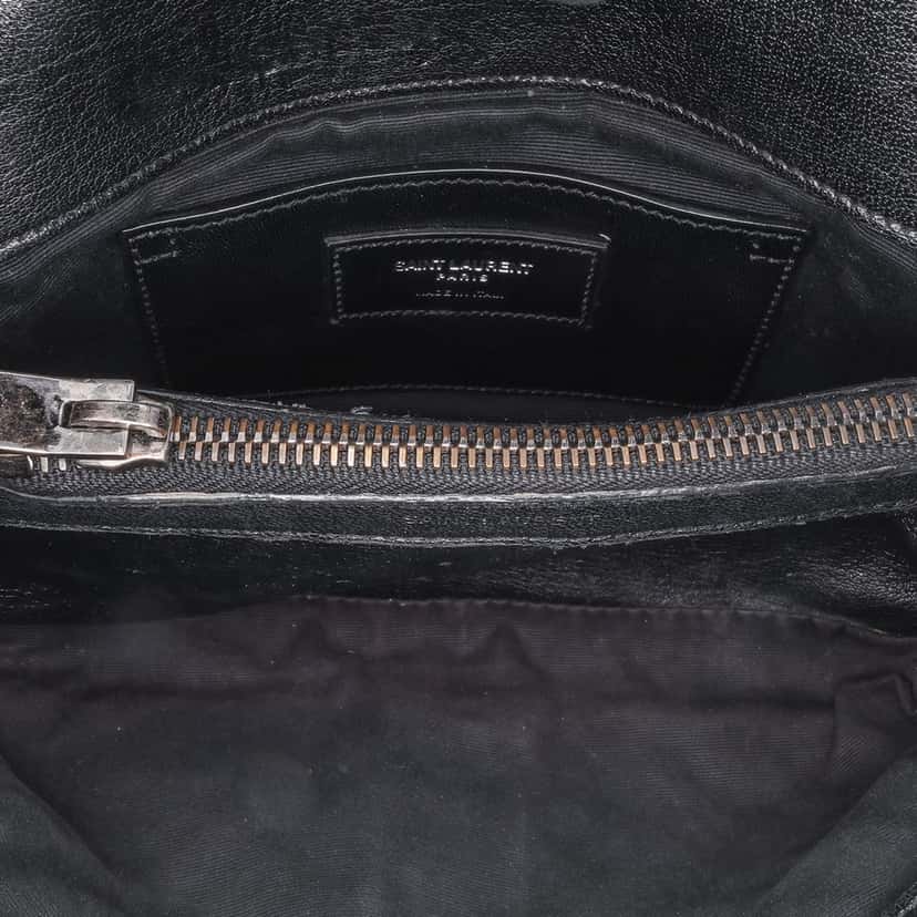 Saint Laurent Medium Quilted Chevron Sheepskin College Satchel Black Leather Good condition - Model View