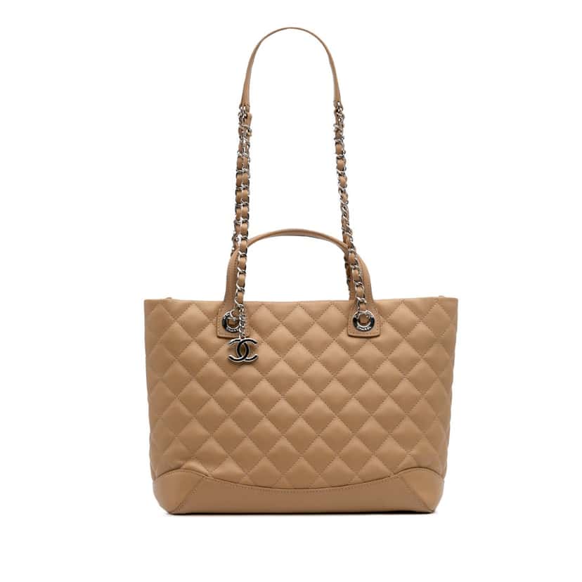 Chanel Small Quilted Calfskin Easy Shopping Tote Brown Leather Good condition - Front View