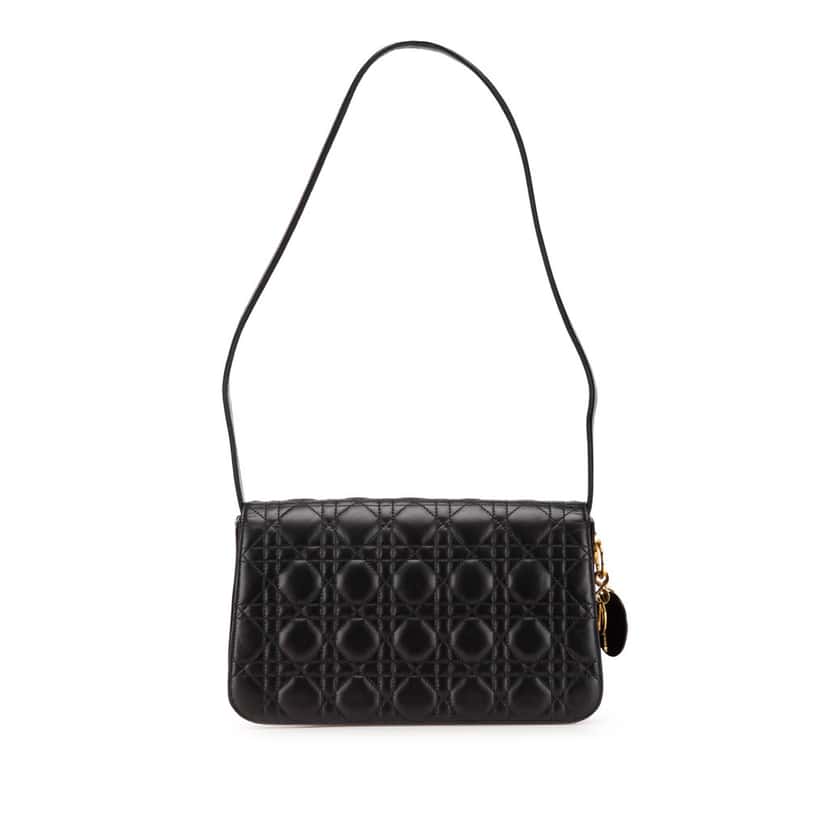 Dior Lambskin Cannage Shoulder Bag Black Leather Good condition - Front View