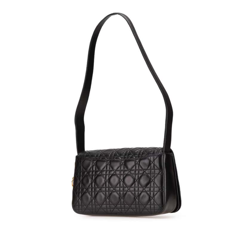 Dior Lambskin Cannage Shoulder Bag Black Leather Good condition - Back View