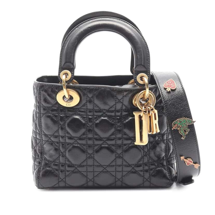 Dior Small Crinkled Patent Cannage My ABCDior Lady Dior Black Leather Good condition - Front View