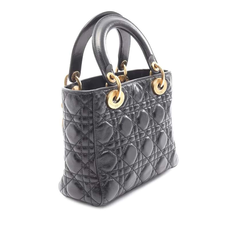 Dior Small Crinkled Patent Cannage My ABCDior Lady Dior Black Leather Good condition - Back View