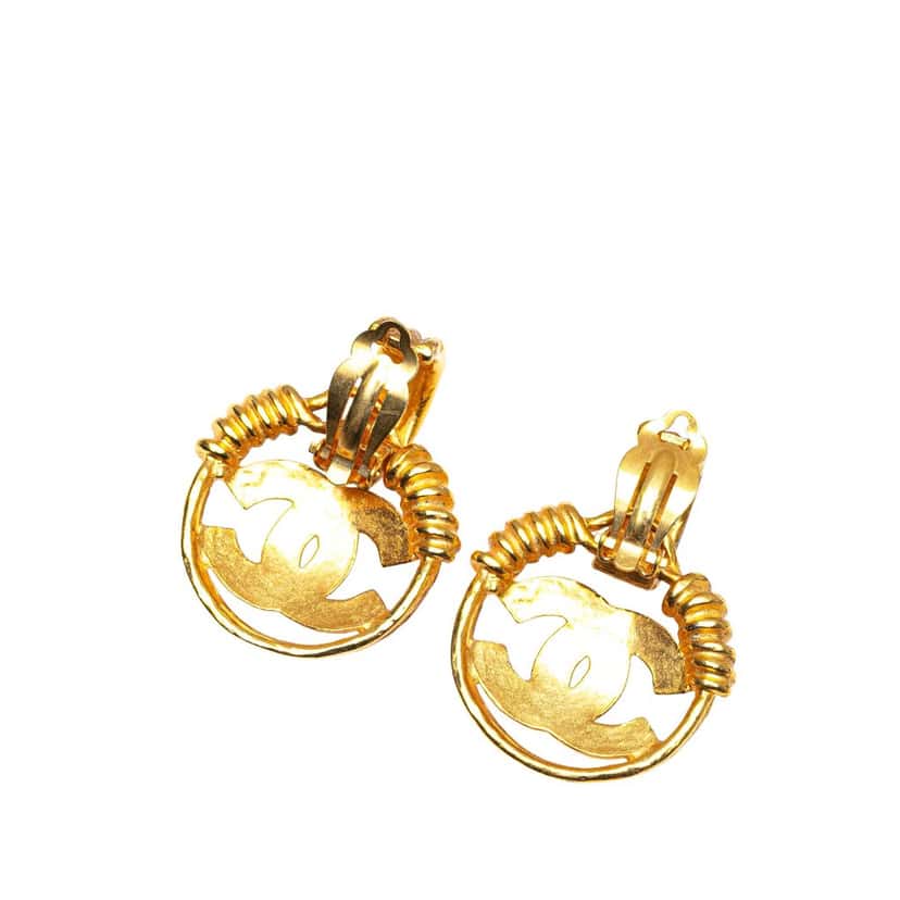 Chanel Gold Plated CC Swing Clip On Earrings Gold Metal Good condition - Back View