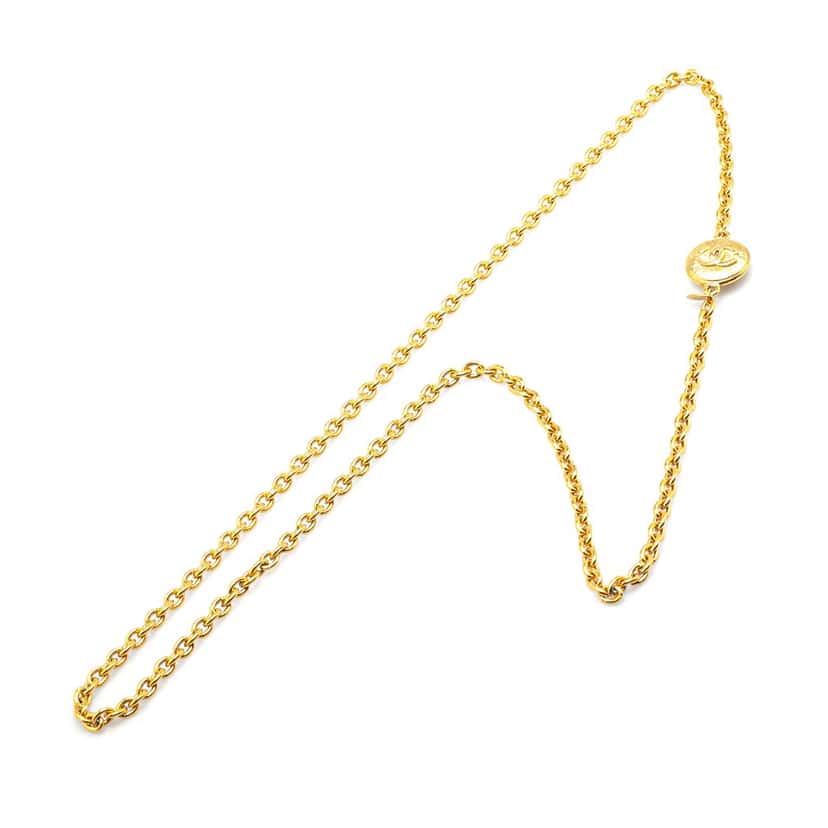Chanel Gold Plated CC Round Pendant Necklace Gold Metal Good condition - Back View