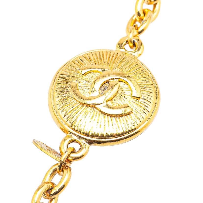 Chanel Gold Plated CC Round Pendant Necklace Gold Metal Good condition - Inside View