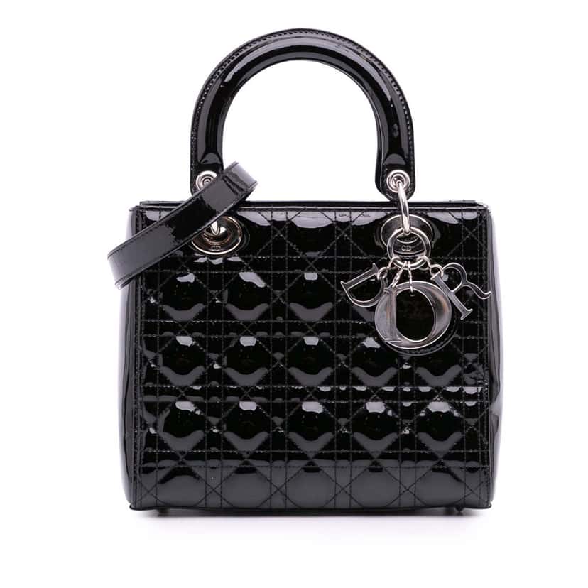 Dior Medium Patent Cannage Lady Dior Black Leather Good condition - Front View