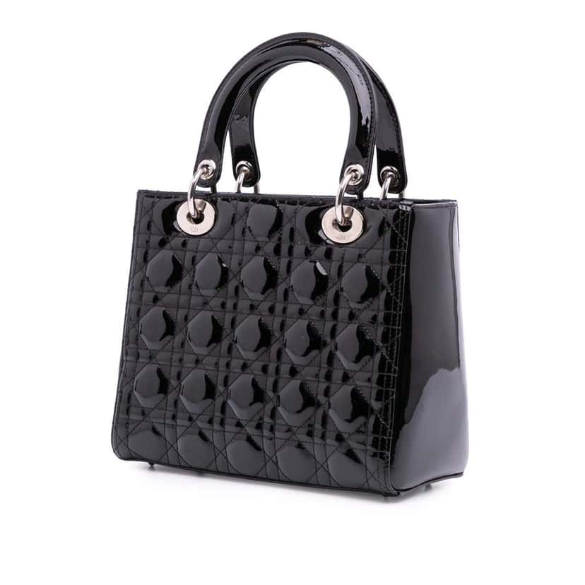 Dior Medium Patent Cannage Lady Dior Black Leather Good condition - Back View