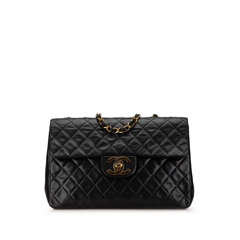 Chanel Maxi XL Classic Lambskin Single Flap Black Leather Fair condition - Front View