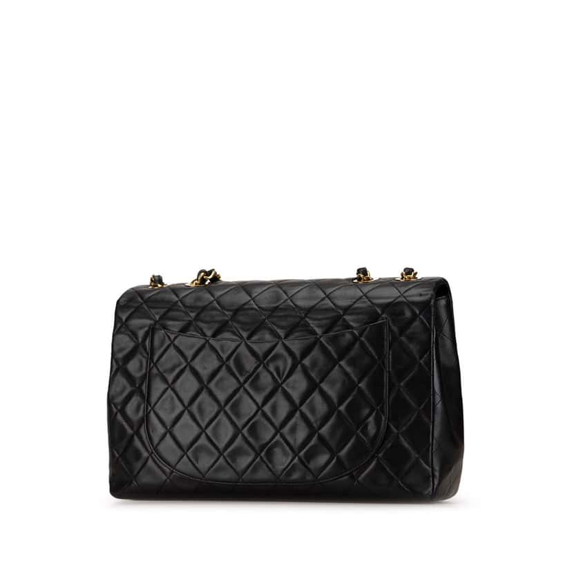 Chanel Maxi XL Classic Lambskin Single Flap Black Leather Fair condition - Back View