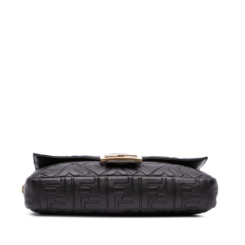 Fendi Large Zucca Embossed Leather Baguette Satchel Black Leather Good condition - Inside View