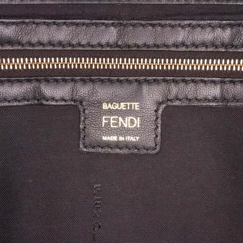 Fendi Large Zucca Embossed Leather Baguette Satchel Black Leather Good condition - Box View