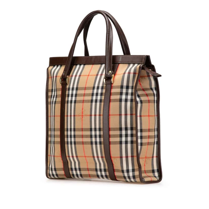 Burberry Haymarket Check Canvas Tote Brown Canvas Good condition - Back View