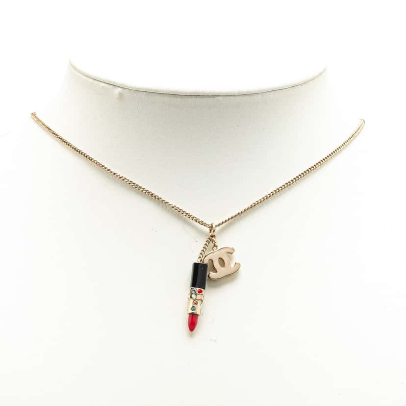 Chanel Gold Plated CC Lipstick Pendant Necklace Gold Metal Good condition - Inside View
