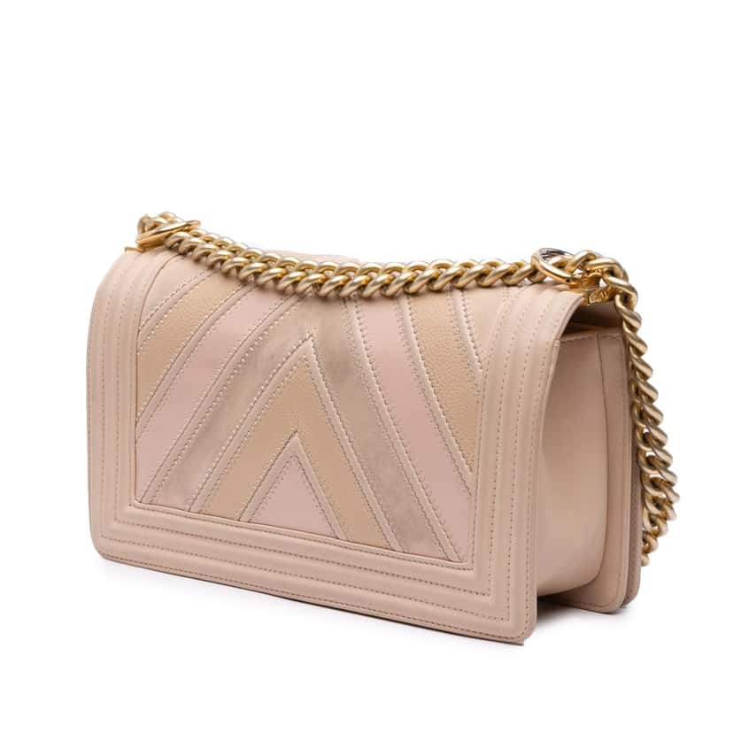 Chanel Old Medium Chevron Mixed Leathers Boy Flap Brown Leather Good condition - Back View