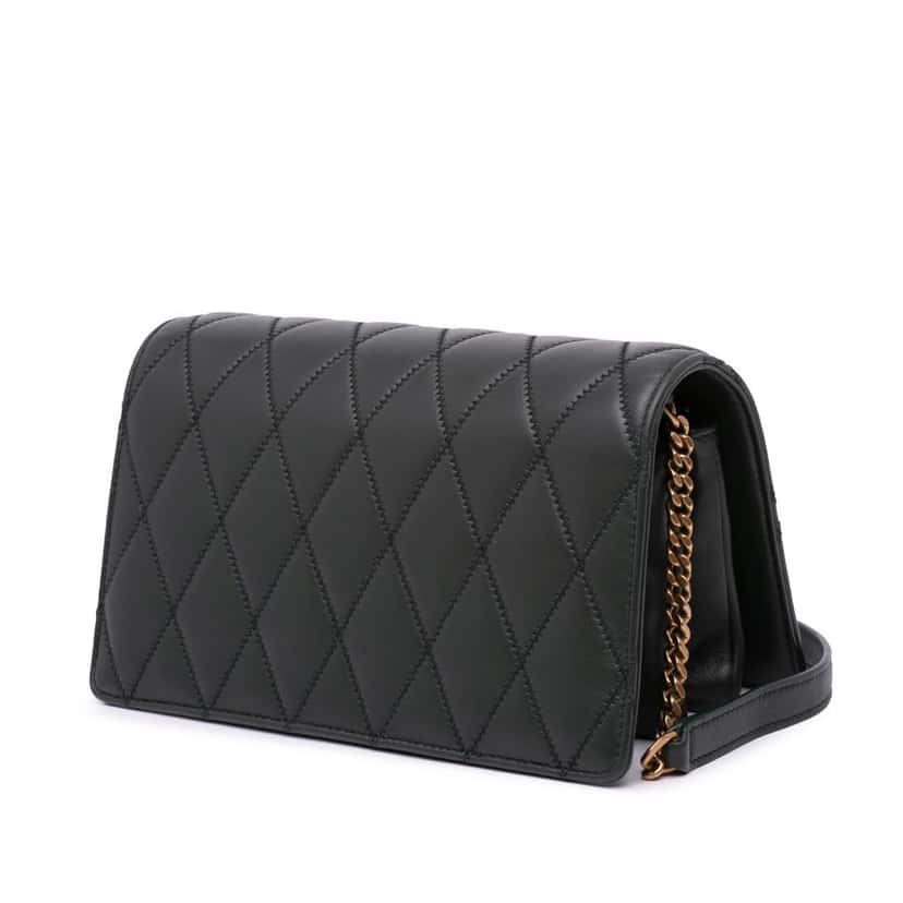 Saint Laurent Diamond Quilted Lambskin Angie Chain Bag Green Leather Good condition - Back View